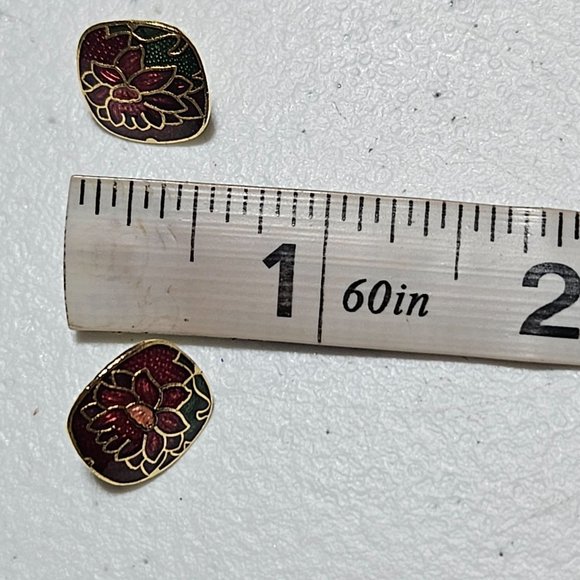 Vintage Floral Cloisonné Gold Tone Enamel Post Earrings Retro Boho Fashion Women - Picture 4 of 4